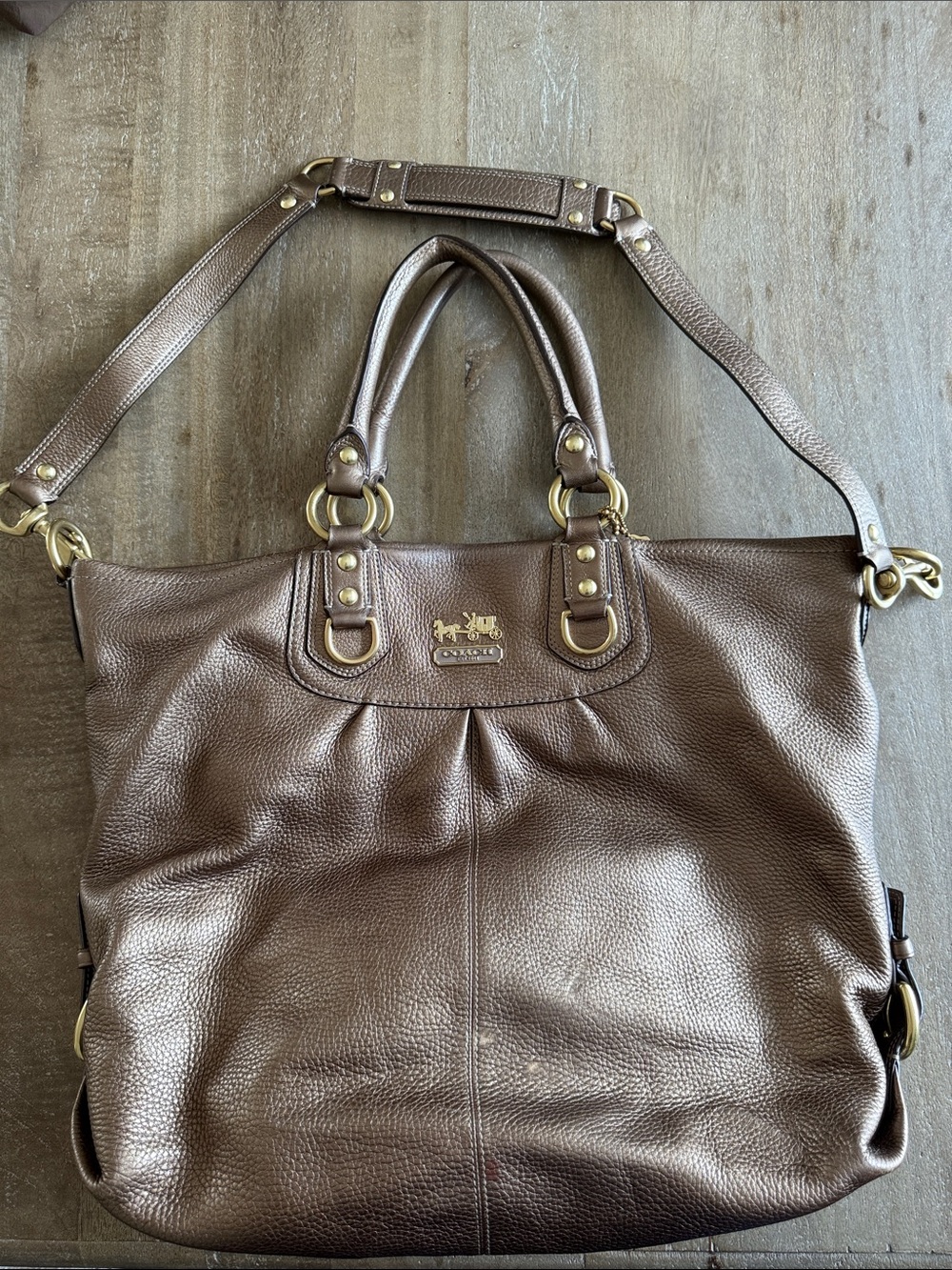Coach Metallic Bronze Leather Satchel with Gold Hardware